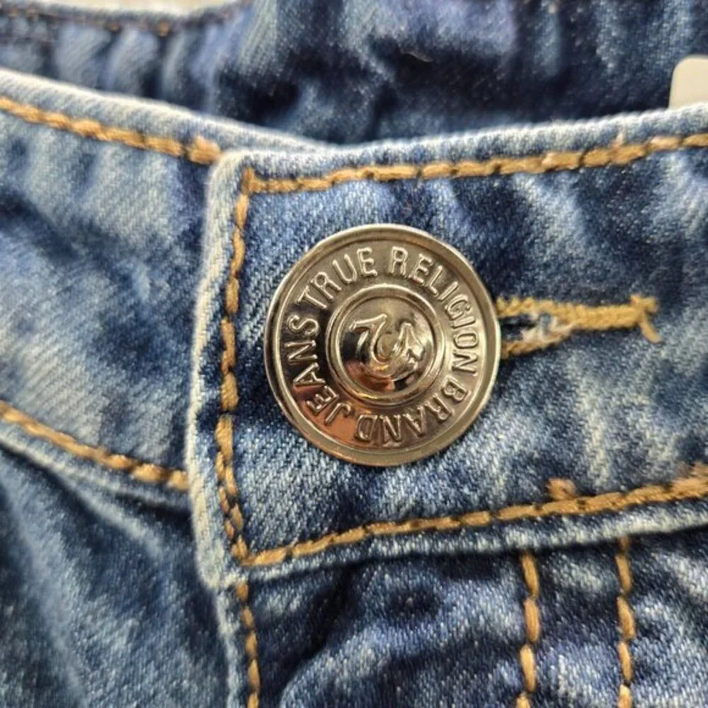 True Religion Man Jean Pants 32x38 Blue‎ Denim Distressed Dragon Embroidered